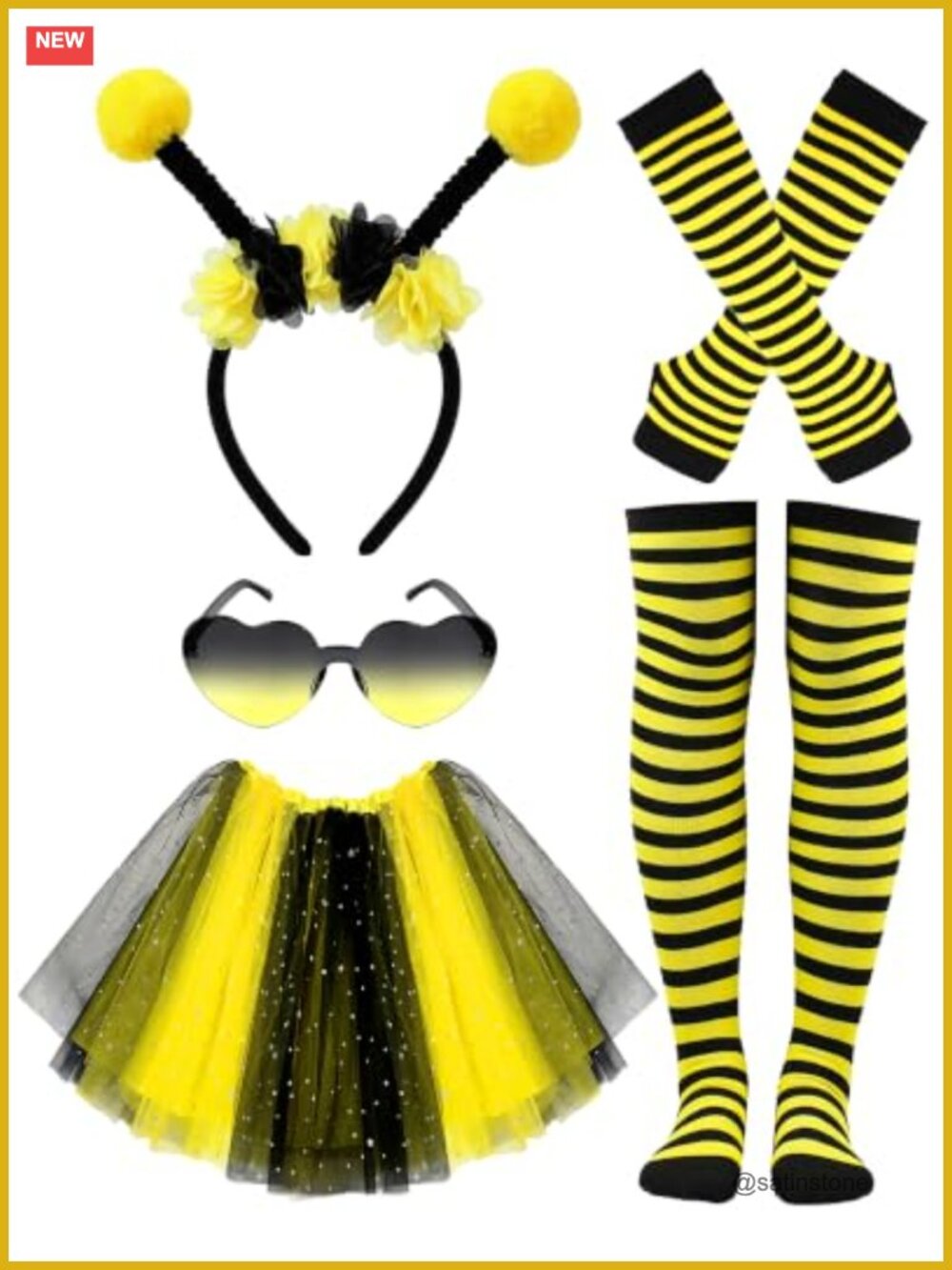 5 Piece Bee Costume Set Tulle Tutu Headband Arm Warmers Socks